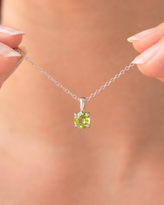 Peridot Solitaire Pendant Necklace in Sterling Silver