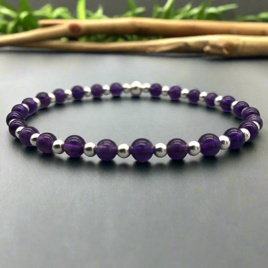 Amethyst Healing Crystal Sterling Silver Men's Bracelet by MSW