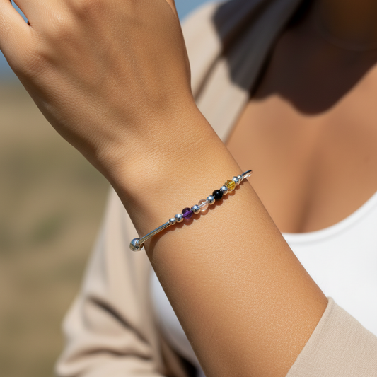 Model wearing a Crystal healing bracelet for Protection by My Silver Wish