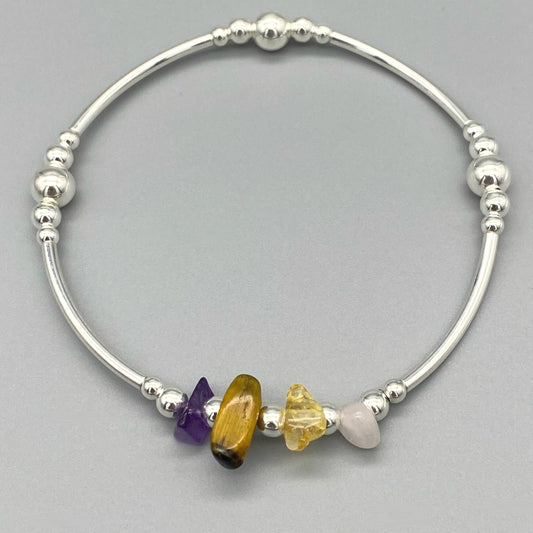 Menopause Support Healing Crystal Chips Sterling Silver Stacking Bracelet by My Silver Wish