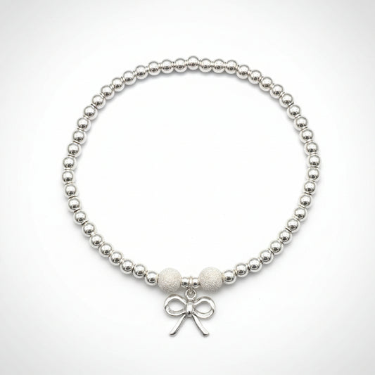 Ribbon bow charm sterling silver stacking bracelet for her by My Silver Wish