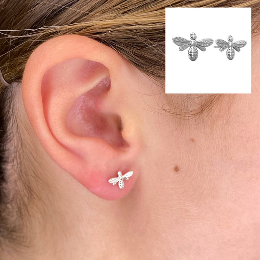 Bee charm sterling silver stud earrings by My Silver Wish