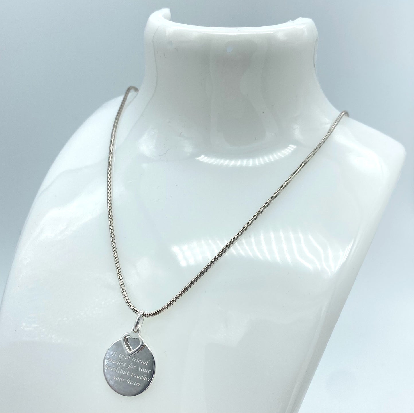 Sterling Silver Necklace with "A True Friend Reaches for your Hand but touches your Heart" Pendant by My Silver Wish
