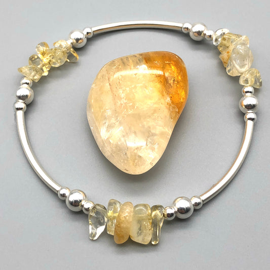 Citrine healing crystal & sterling silver women's stacking bracelet by My Silver Wish