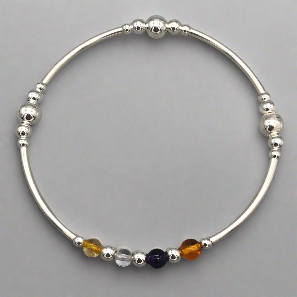 Head calm women's silver healing crystal beads stacking charm bracelet by My Silver Wish