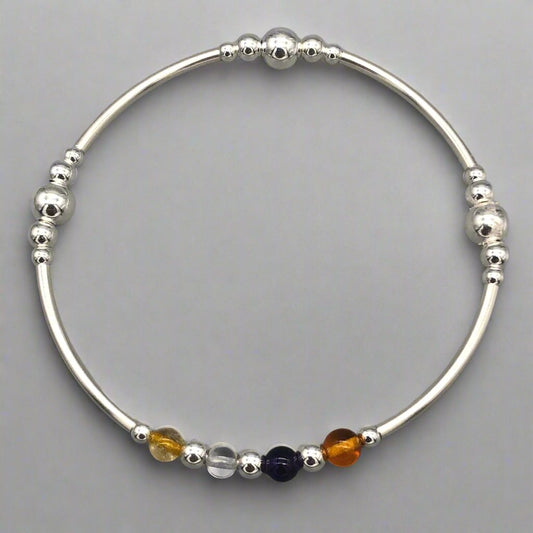 Head calm women's silver healing crystal beads stacking charm bracelet by My Silver Wish