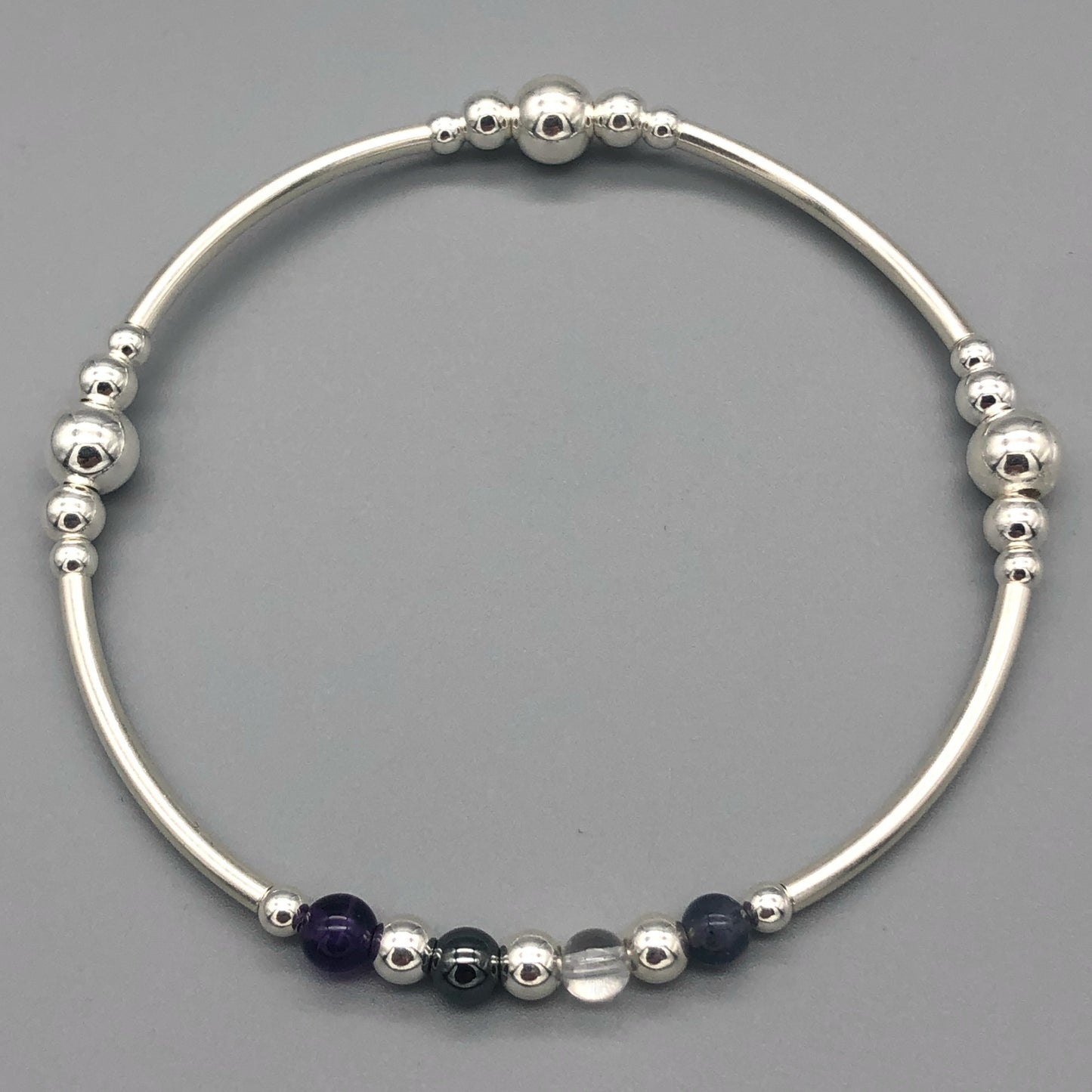 Weight loss healing women's crystal beaded sterling silver stacking charm bracelet by My Silver Wish