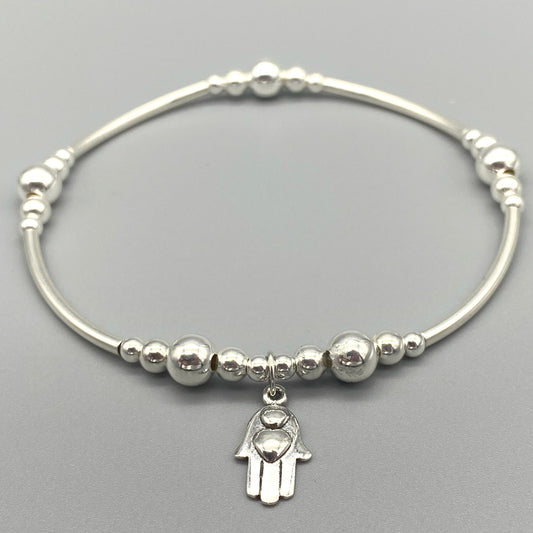 Hamsa Hand charm sterling silver stacking bracelet by My Silver Wish