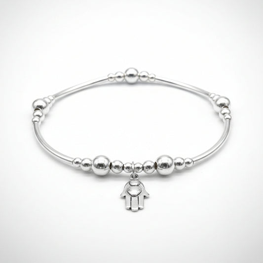 Hamsa Hand charm sterling silver stacking bracelet by My Silver Wish