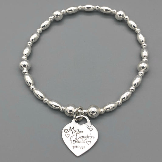"Mother Daughter Friends Forever" charm women's hand-made sterling silver stacking bracelet by My Silver Wish