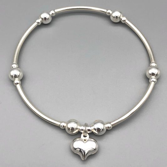Solid puff heart charm sterling silver stacking bracelet by My Silver Wish