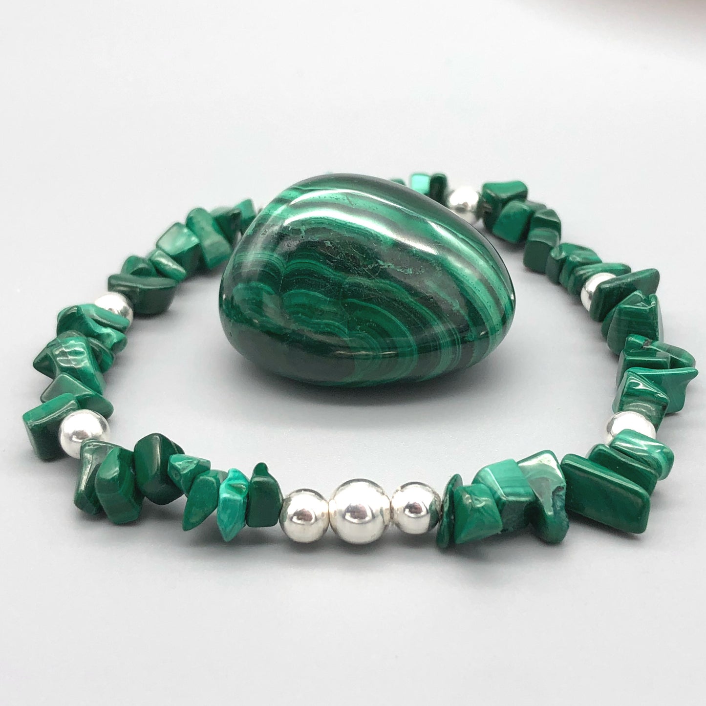 Malachite healing crystal & sterling silver women's stacking bracelet by My Silver Wish