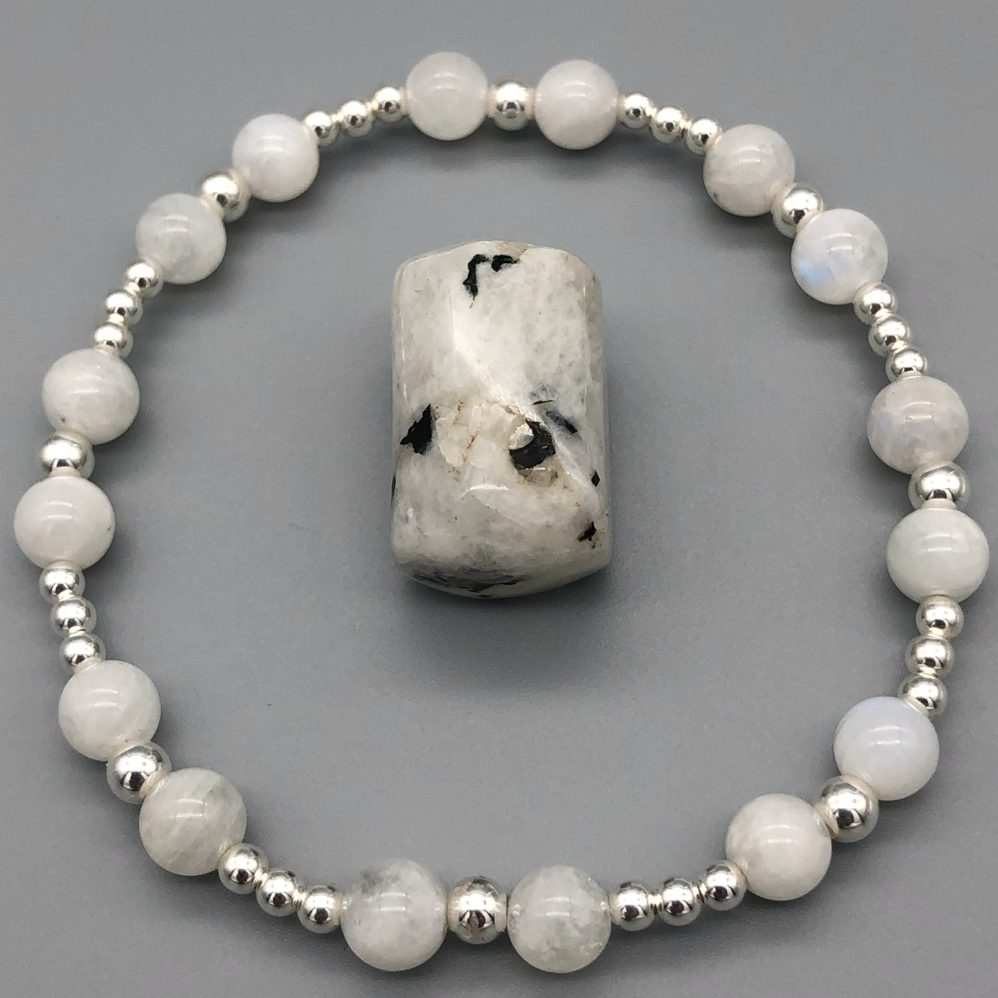 Moonstone crystal and sterling silver women's stacking bracelet by My Silver Wish