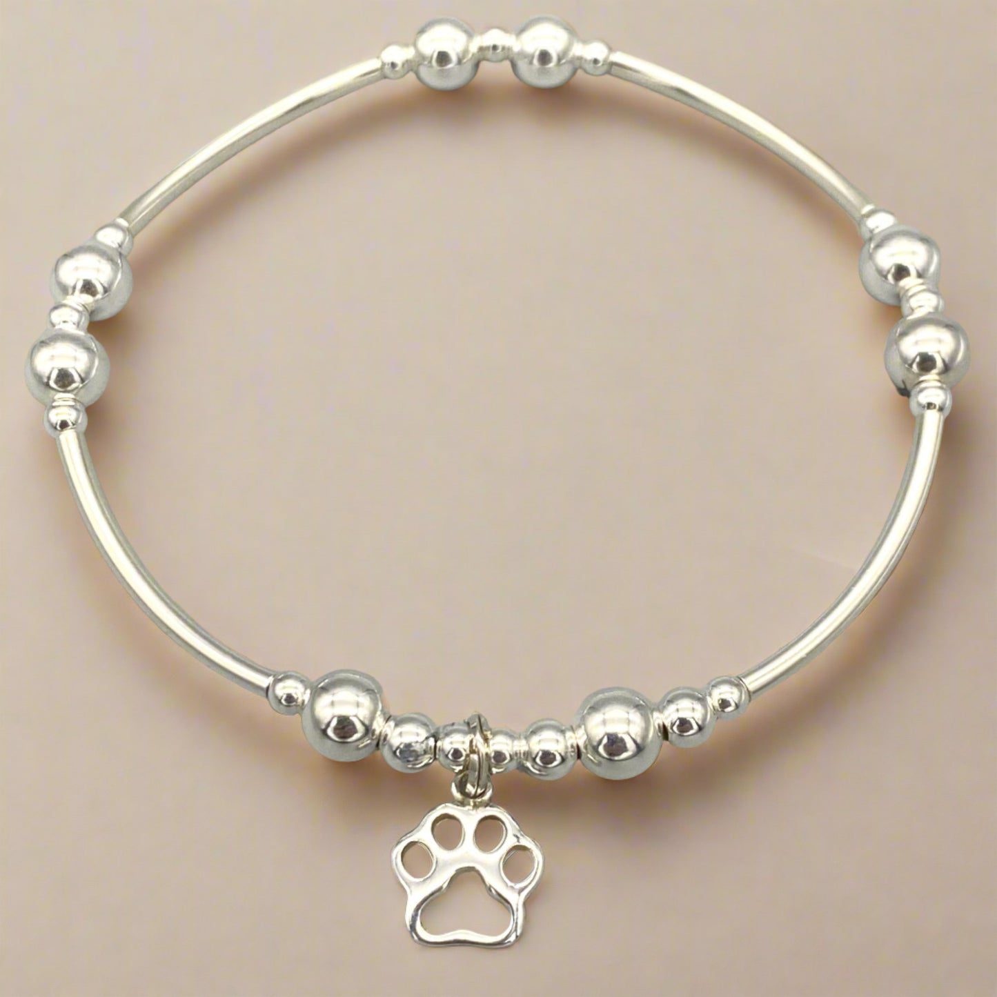 Dog Paw Charm Women's Sterling Silver Stacking Bracelet by My Silver Wish