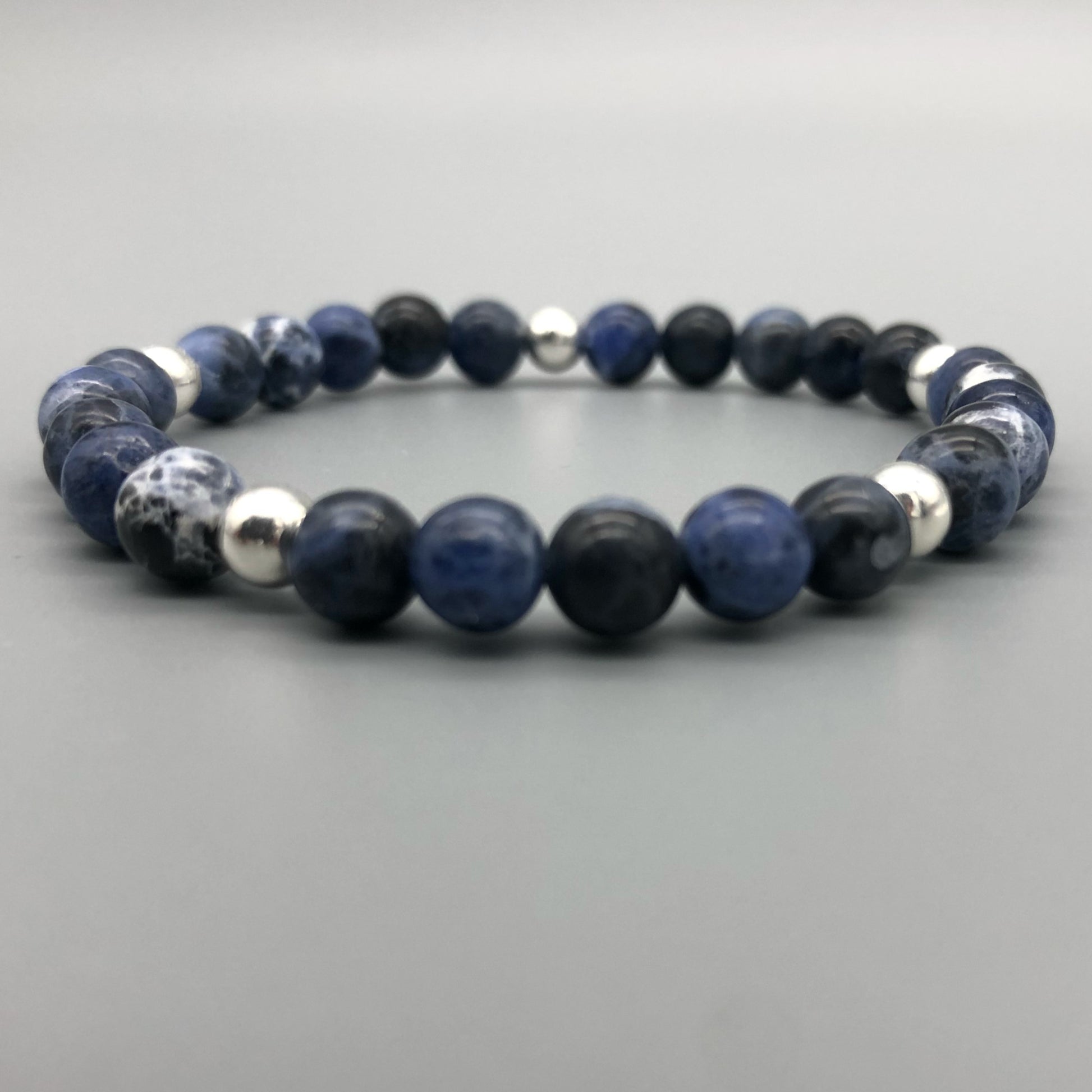Sodalite blue stone & silver beads women's stacking bracelet by My Silver Wish