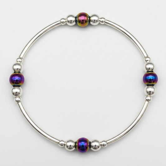 Rainbow hematite beaded sterling silver women's stacking bracelet by My Silver Wish