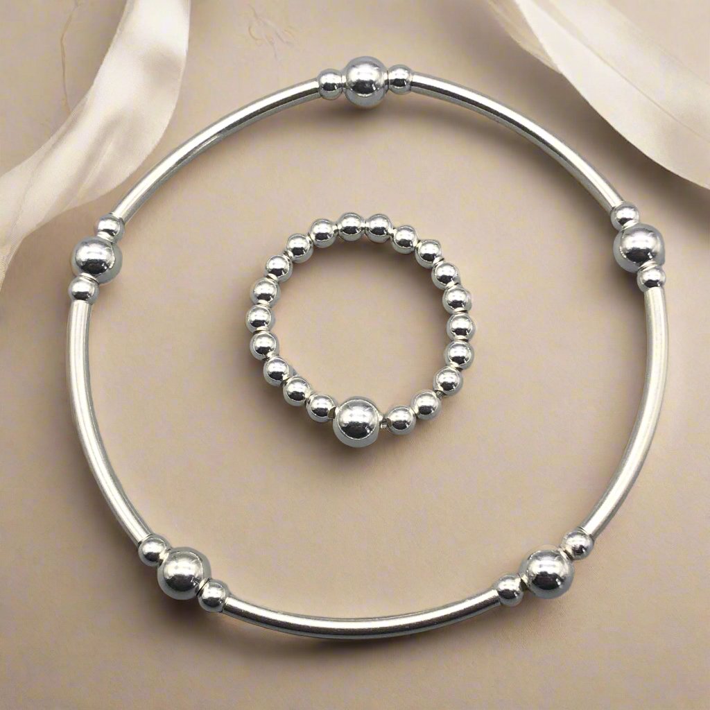 Stack filler sterling silver women's bracelet and ring set by My Silver Wish
