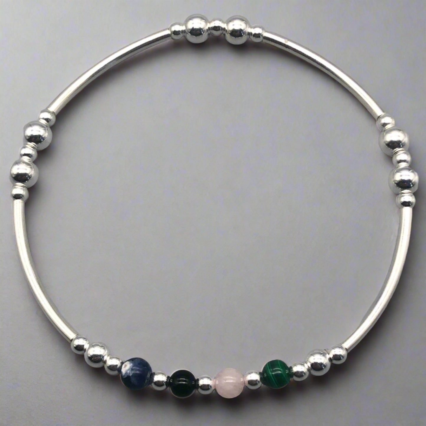 Anxiety support healing crystal sterling silver women's stacking charm bracelet by My Silver Wish