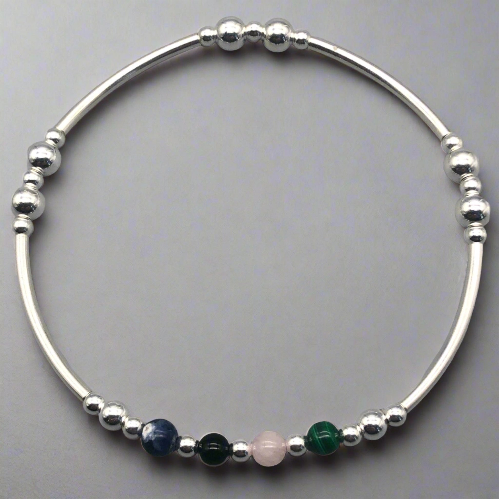 Anxiety support healing crystal sterling silver women's stacking charm bracelet by My Silver Wish