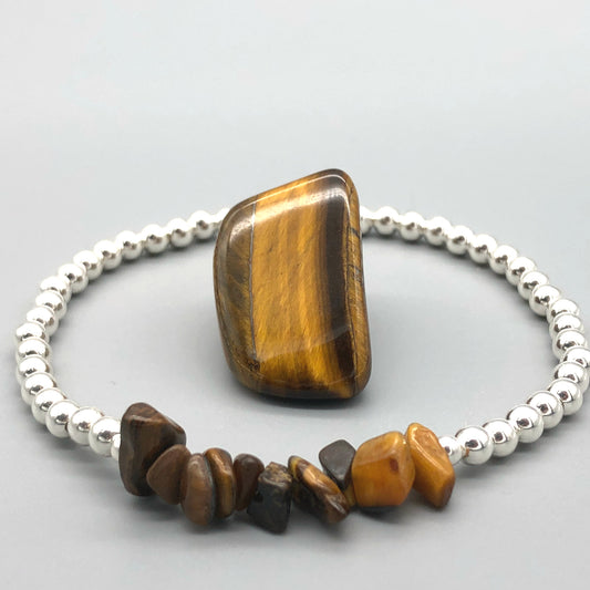 Tigers Eye Gemstone & Sterling Silver Beads Women's Stacking Bracelet by My Silver Wish