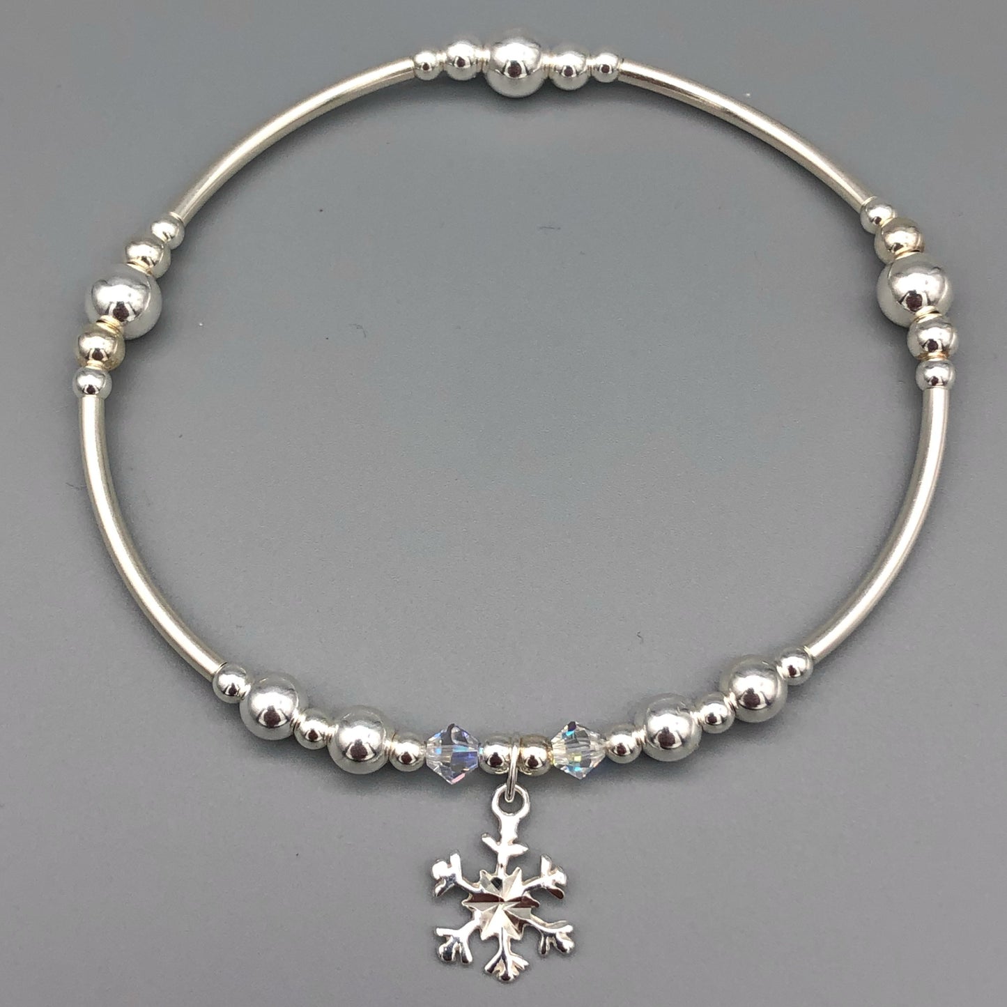Snowflake charm sterling silver hand-made women's stacking bracelet by My Silver Wish