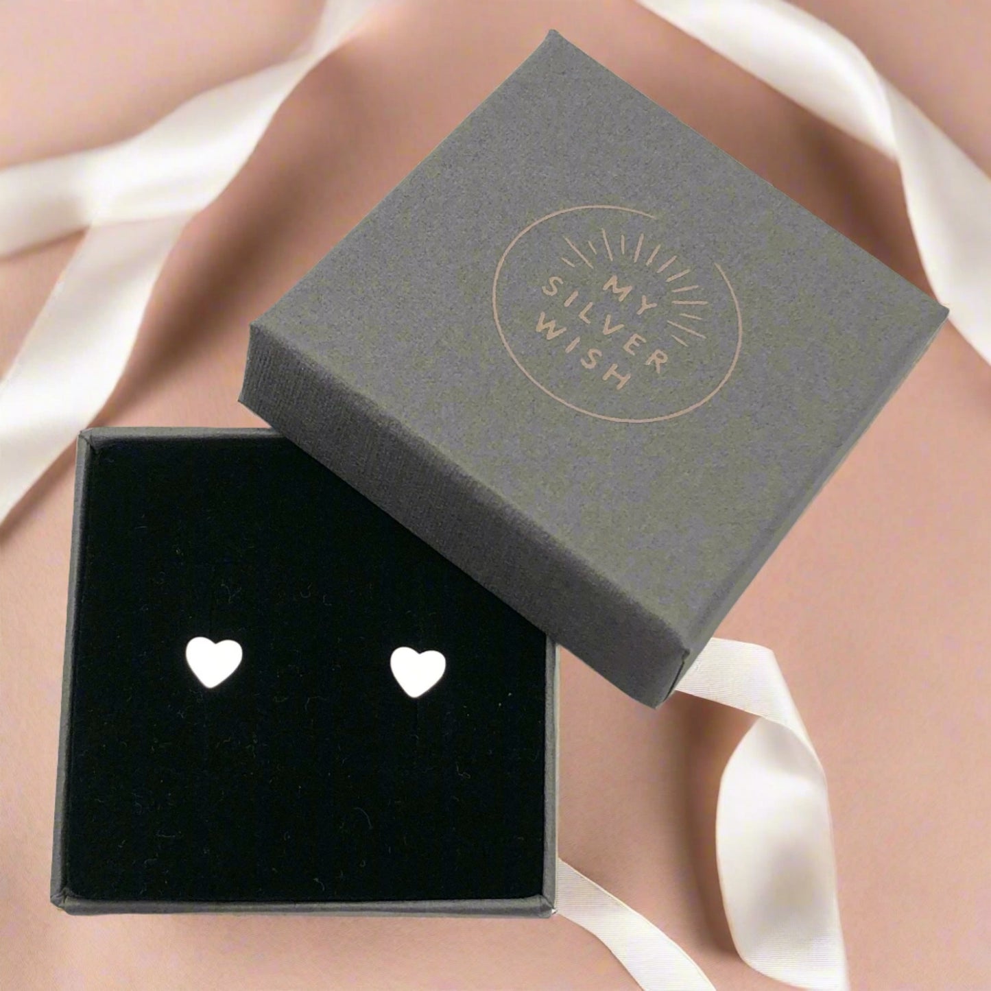 Sterling silver heart stud earrings by My Silver Wish