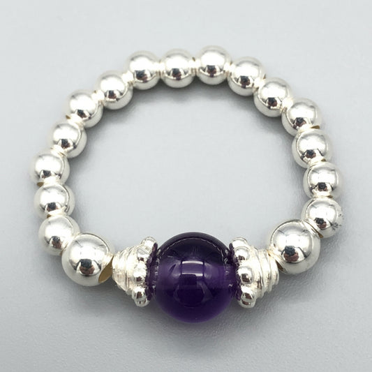 Amethyst bead & sterling silver women's stacking ring by My Silver Wish
