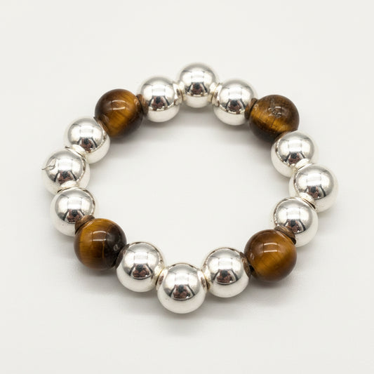 Tiger's eye & sterling silver beads women's stacking charm ring by My Silver Wish