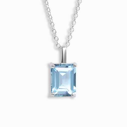 Blue Topaz Emerald Cut Pendant Necklace in Sterling Silver