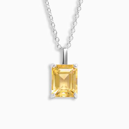 Citrine Emerald Cut Pendant Necklace in Sterling Silver