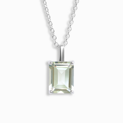 Green Amethyst Emerald Cut Pendant Necklace in Sterling Silver