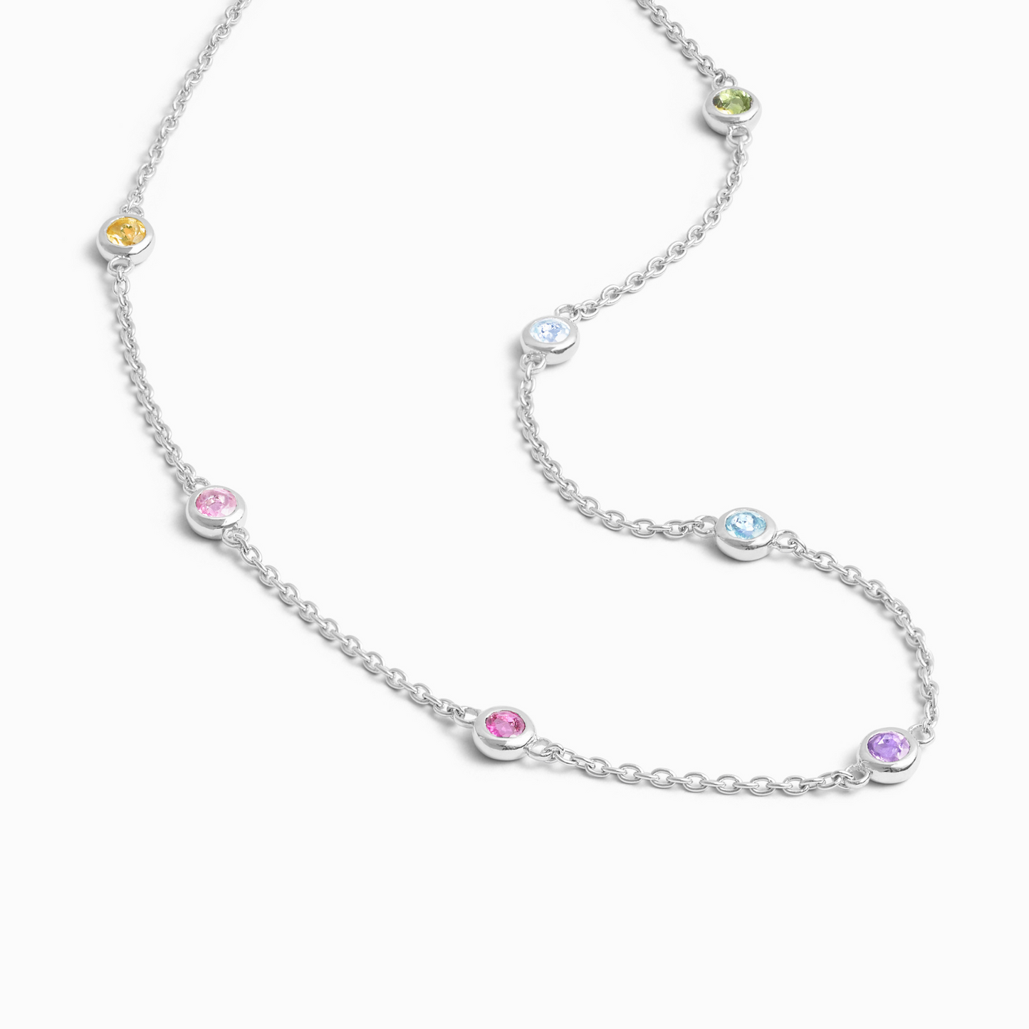 Rainbow Gemstone Necklace in Sterling Silver