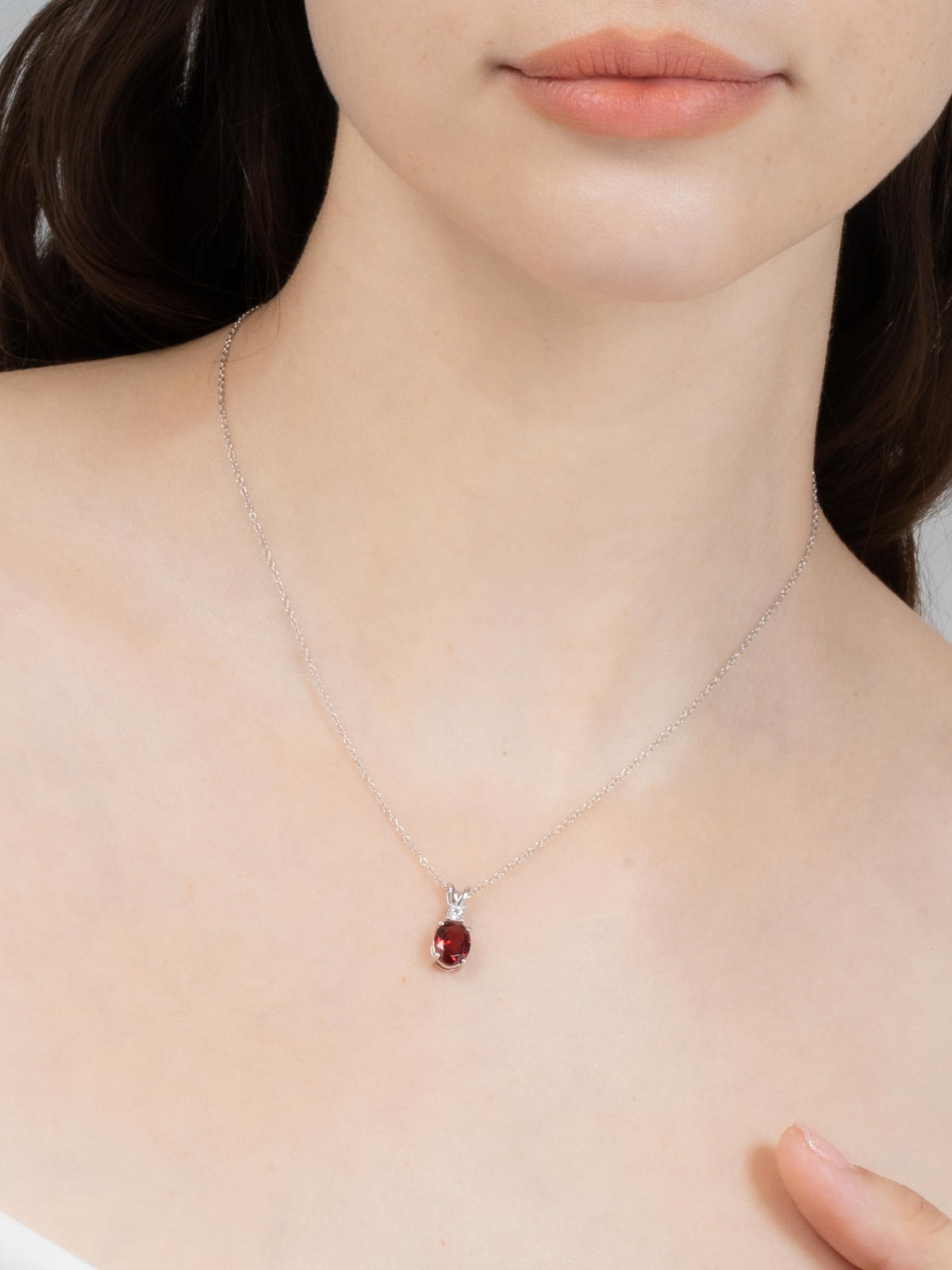 Garnet Pendant Necklace in Sterling Silver