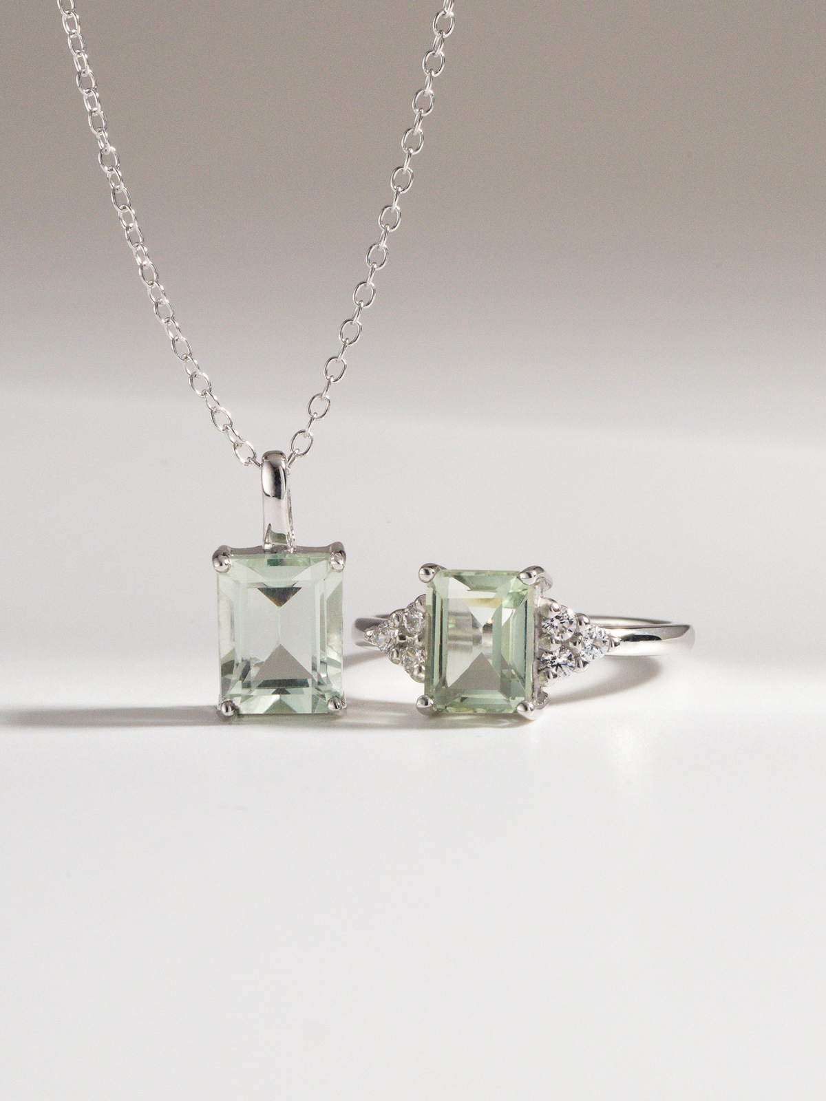 Green Amethyst Emerald Cut Pendant Necklace in Sterling Silver