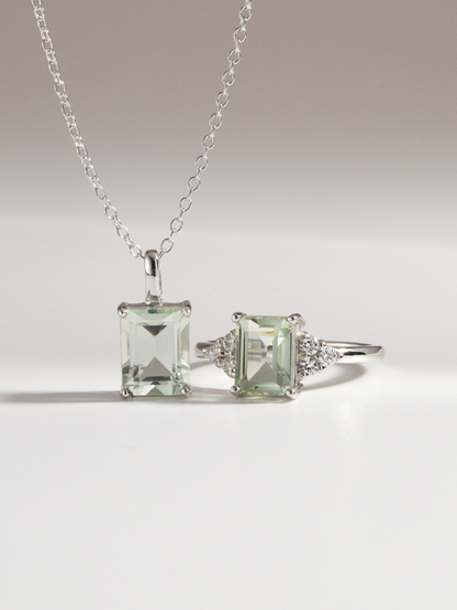 Green Amethyst Emerald Cut Pendant Necklace in Sterling Silver