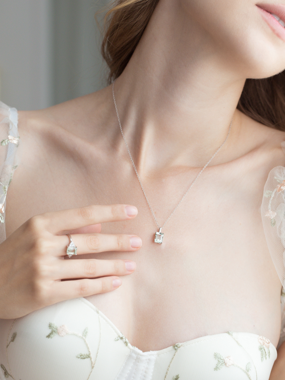 Green Amethyst Emerald Cut Pendant Necklace in Sterling Silver