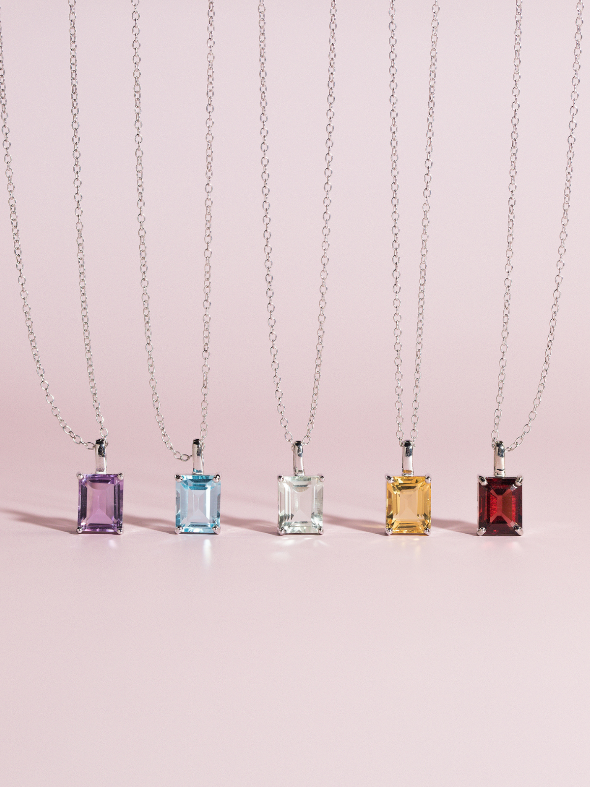 Citrine Emerald Cut Pendant Necklace in Sterling Silver