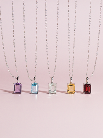 Citrine Emerald Cut Pendant Necklace in Sterling Silver