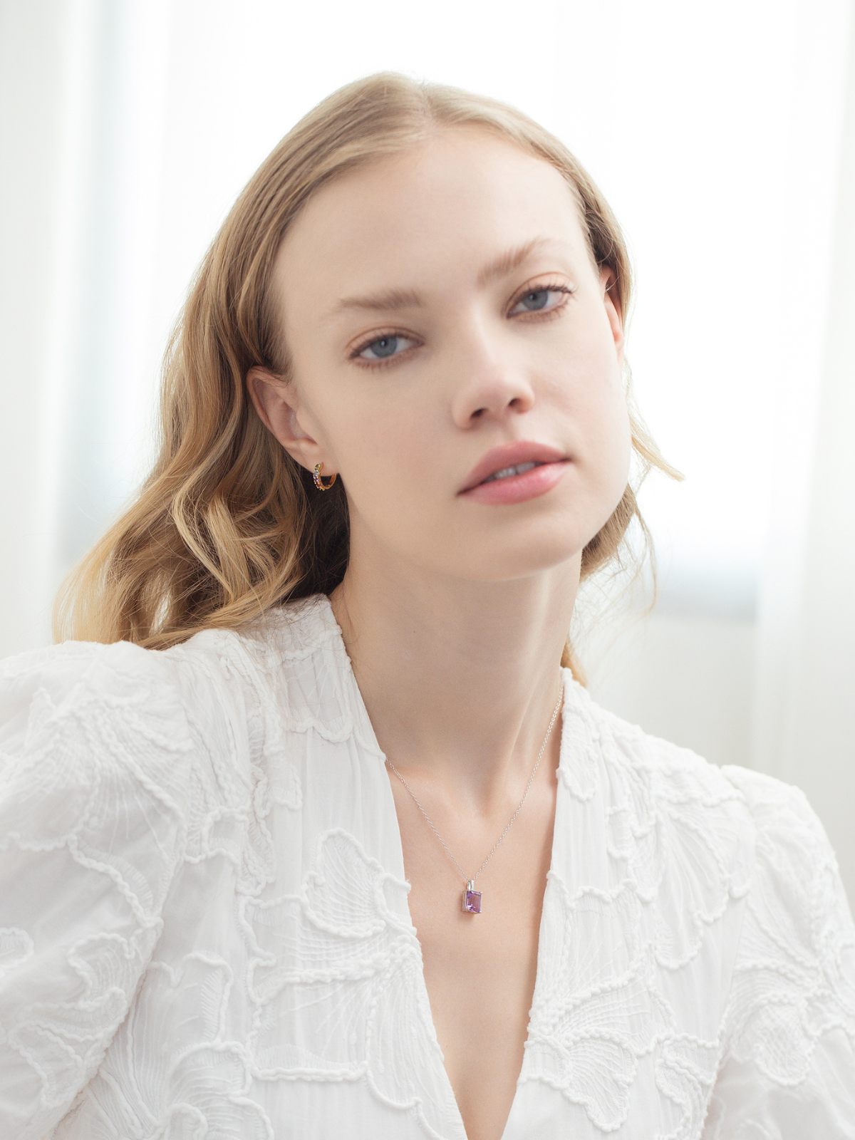 Lavender Amethyst Emerald Cut Pendant Necklace in Sterling Silver