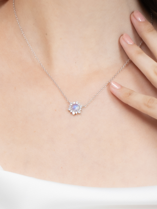 Rainbow Moonstone Necklace in Sterling Silver
