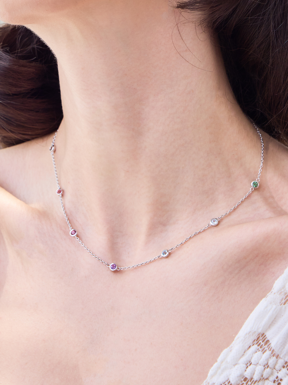 Rainbow Gemstone Necklace in Sterling Silver