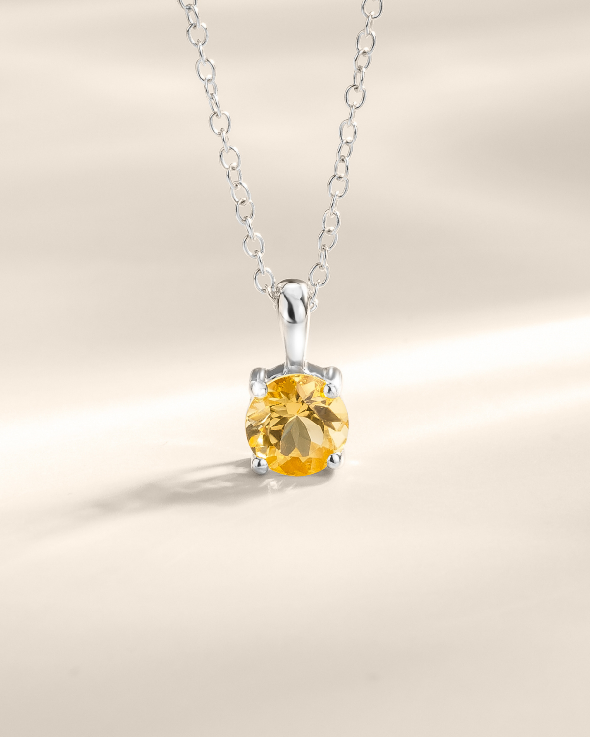 Citrine Solitaire Pendant Necklace in Sterling Silver