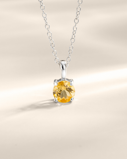 Citrine Solitaire Pendant Necklace in Sterling Silver