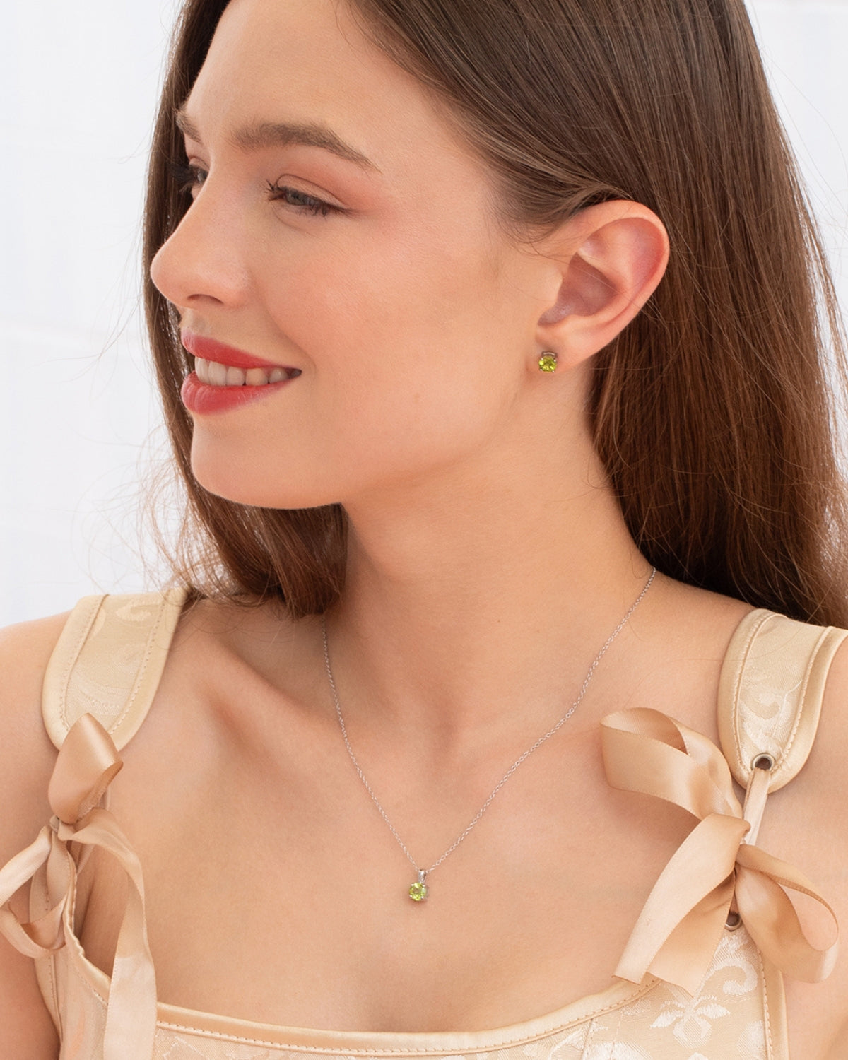 Peridot Solitaire Pendant Necklace in Sterling Silver