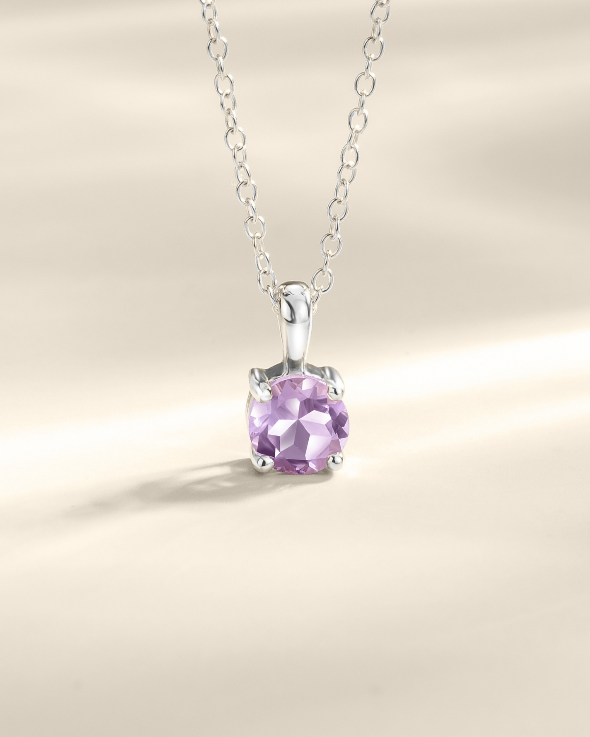Lavender Amethyst Solitaire Pendant Necklace in Sterling Silver