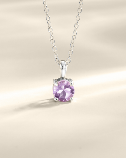 Lavender Amethyst Solitaire Pendant Necklace in Sterling Silver