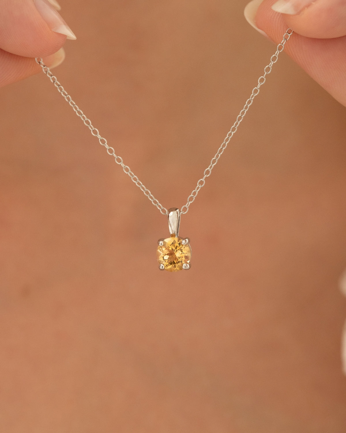 Citrine Solitaire Pendant Necklace in Sterling Silver