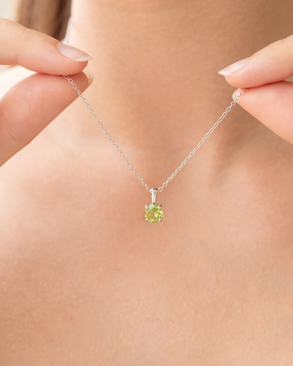 Peridot Solitaire Pendant Necklace in Sterling Silver