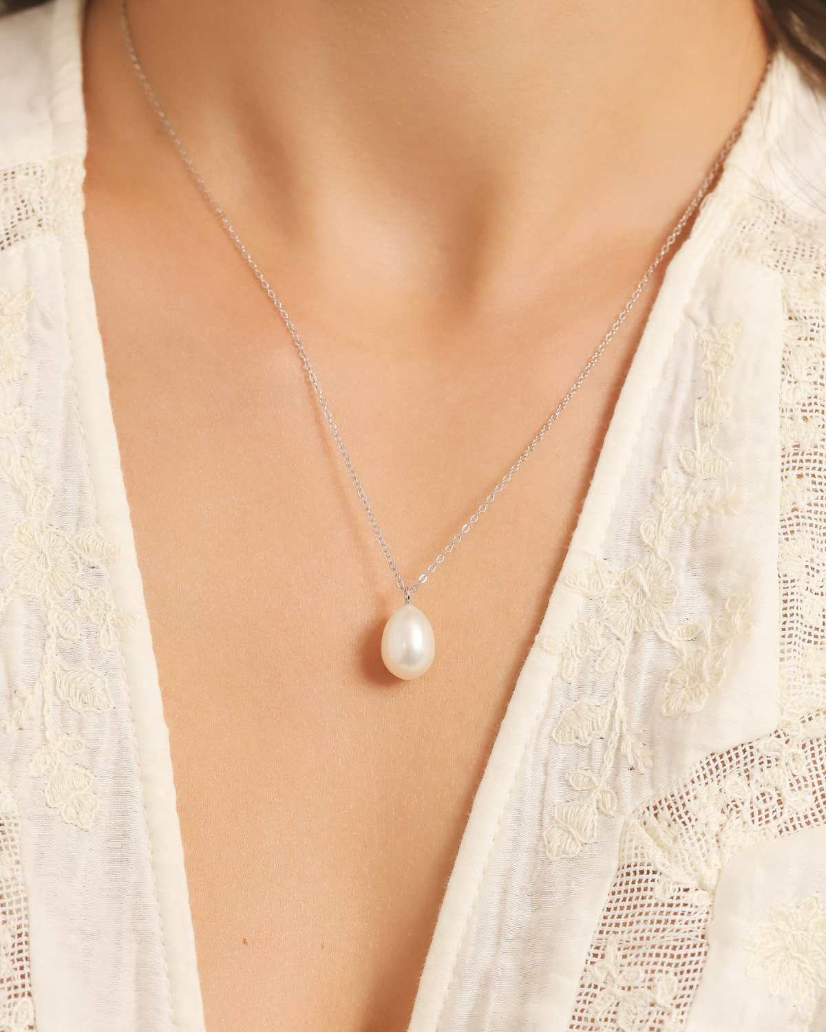 Large Pearl Pendant Necklace in Sterling Silver