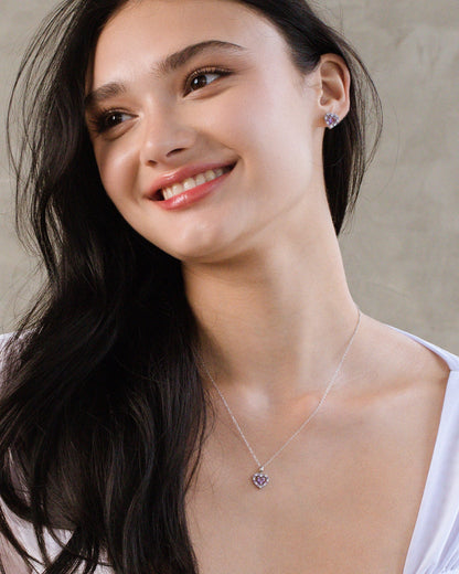 Purple Heart Lavender Amethyst Pendant Necklace in Sterling Silver